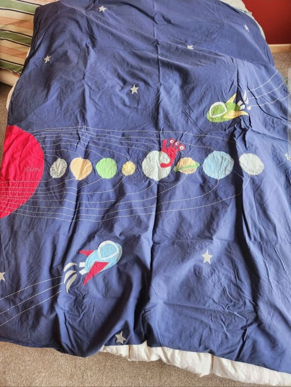 Pottery Barn Kids Space  Duvet Cover with Rockets and Planets Navy Twin Size